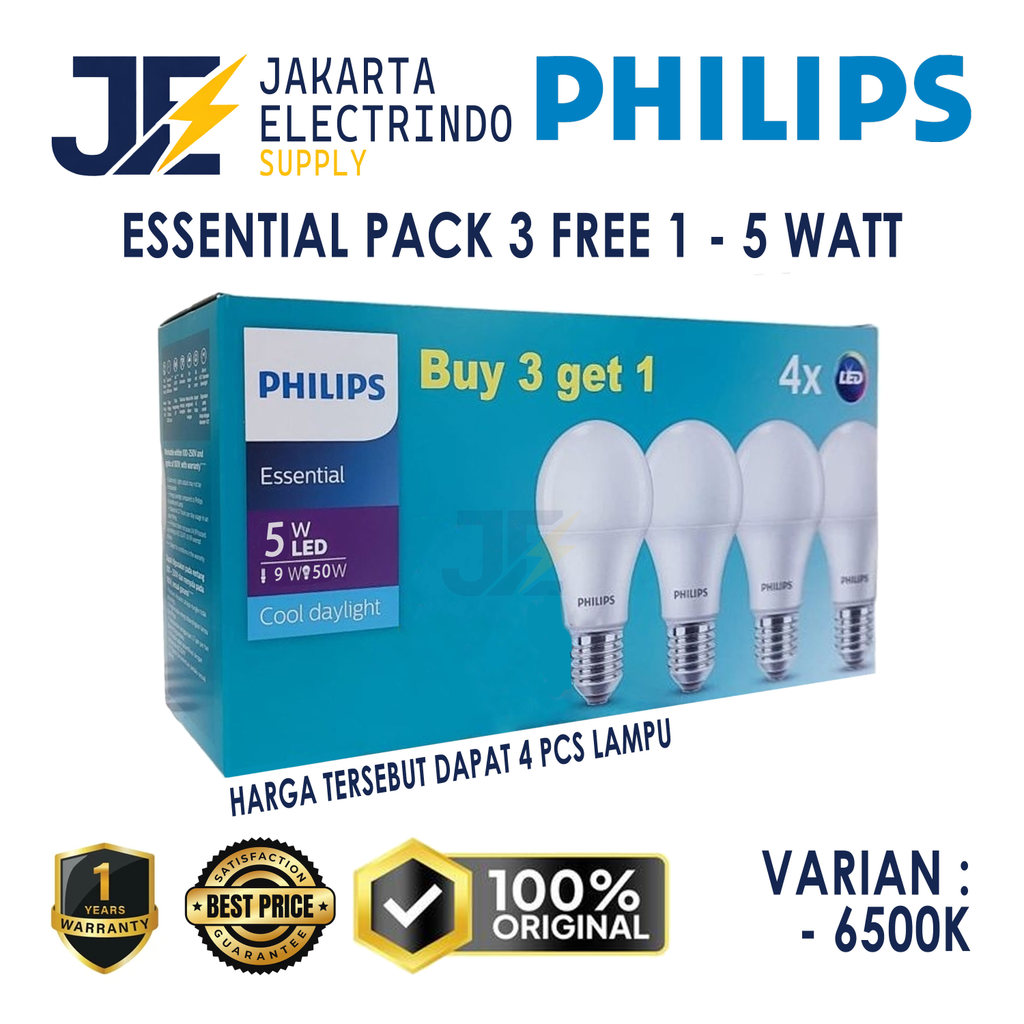 Philips Lampu Bohlam LED 5W Essential Multipack Putih - 5 W 5 Watt