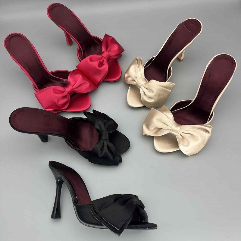 [COD] Sandal Selop Hak Tinggi dengan Hiasan Pita, Sandal Selop, Sandal Hak Tinggi untuk Wanita