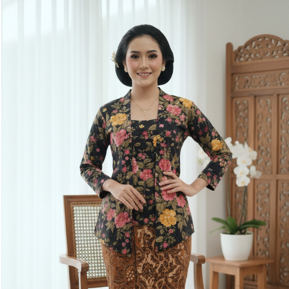 SALE Atasan Kebaya Bali Strait Motif Bunga Lengan Panjang Muslim Atasan Kebaya Jadi Bahan Melar Gamb