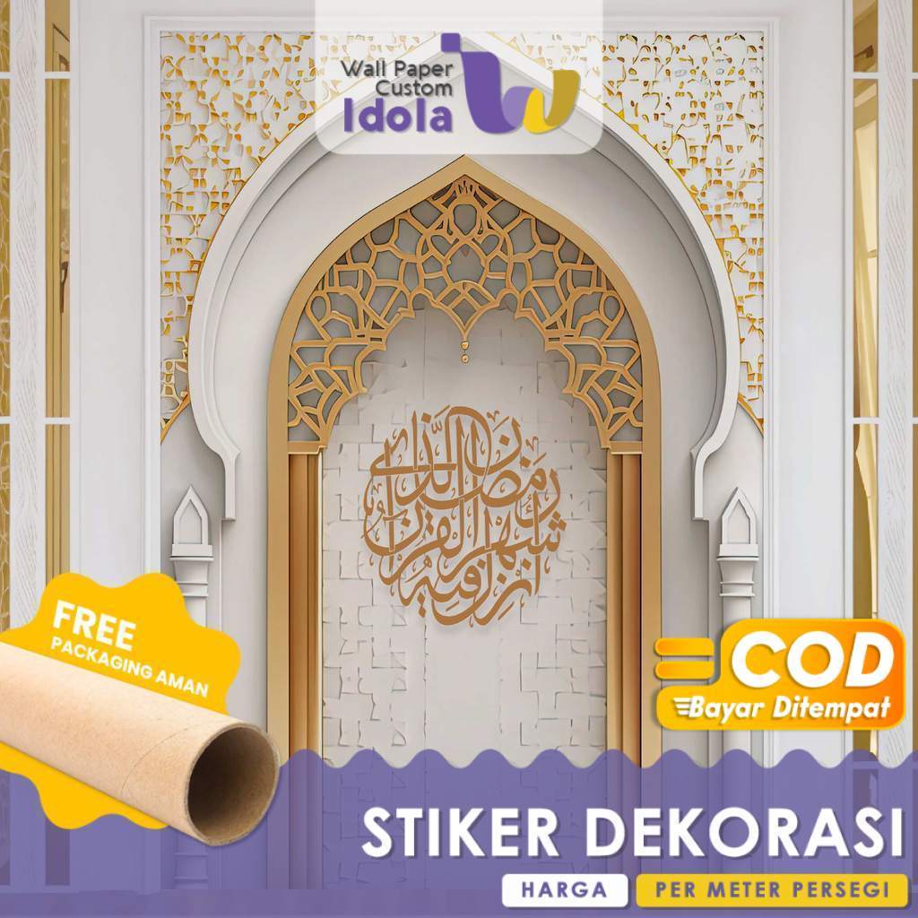 Stiker Dinding Religi untuk Mushola Gambar Mihrab Ka'bah Premium