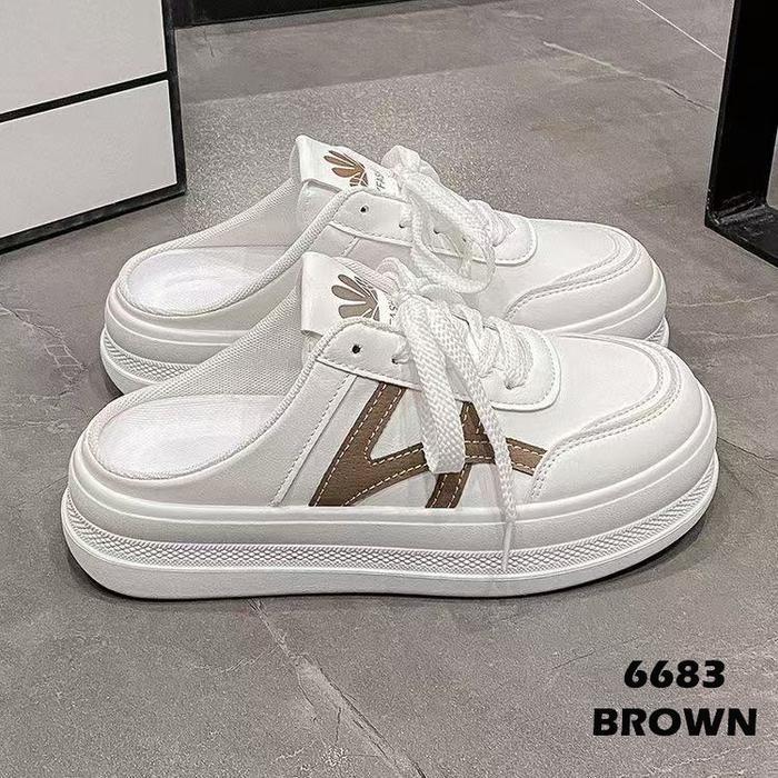 (Wevamoli) COD Sepatu Sneakers Slop Kulit Wanita Import W6683 Sepatu Slop Wanita Kulit Import Sneake