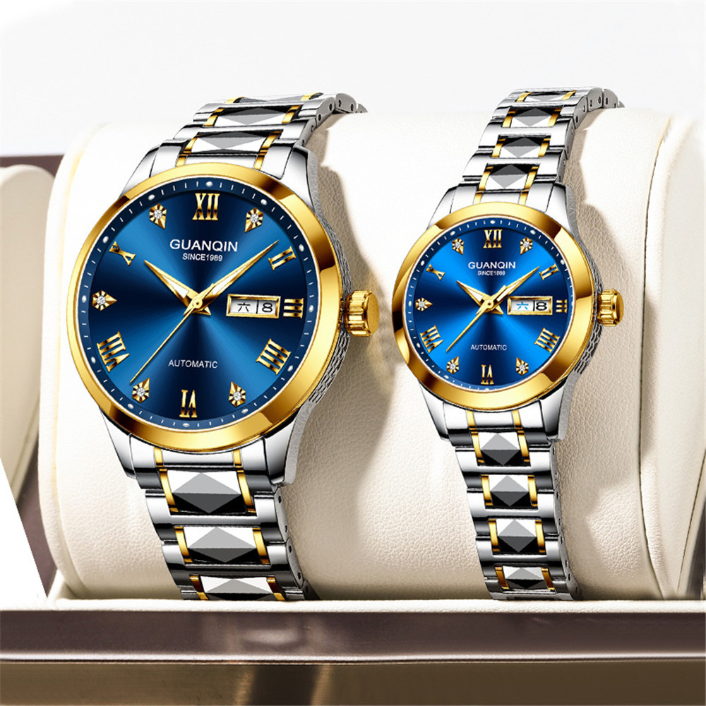 GUANQIN Tungsten Steel Automatic Meanical Men Couples Wrist Wat Waterproof Sapphire Crystal Week Cal