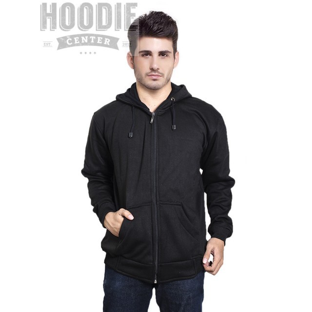 WIDHISTORE Jaket Hoodie Zipper Hitam Jaket Resleting Hitam Polos