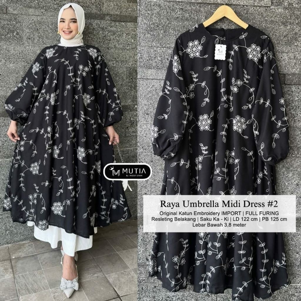 Raya Umbrella Midi Dress Wanita  Mutia alya store