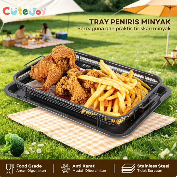 CUTE JOY Wadah Peniris Minyak Goreng  Nampan Tiriskan Minyak untuk Ayam Goreng & Kentang Goreng
