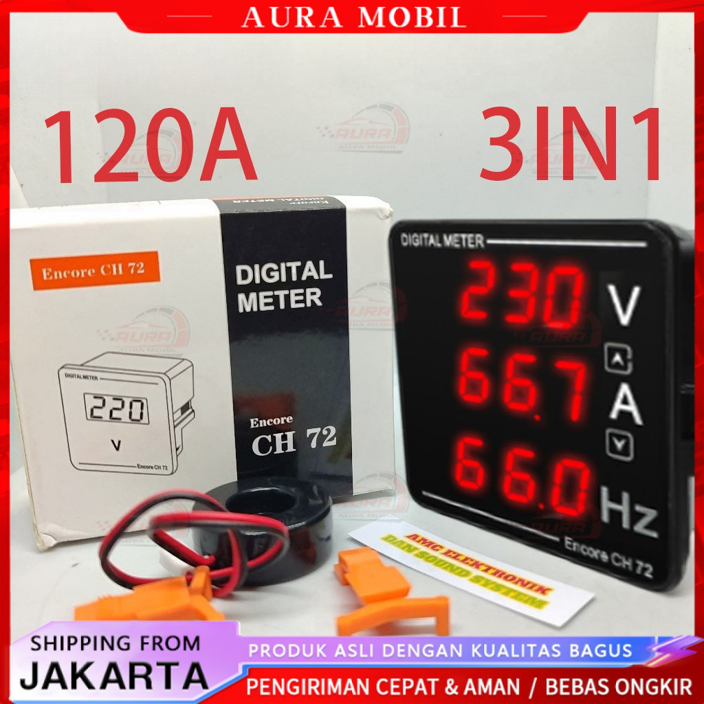 Digital Voltmeter Ampere Meter HZ Meter Digital 3in1 500V 120A CH-72 VAHz -Aura Mobil