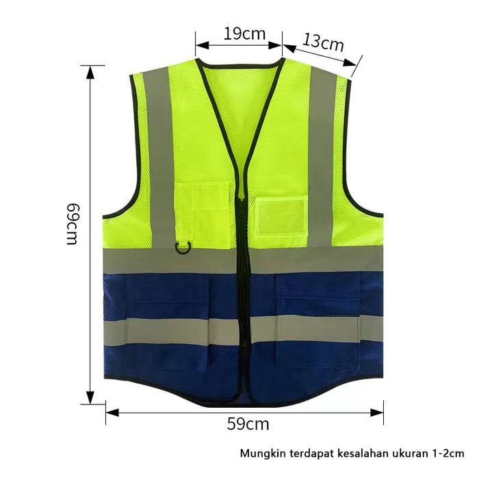 Rompi Safety Proyek / ID Holder 5 Saku / Rompi Reflektif Hijiau Biru - XL-BH Terlaris