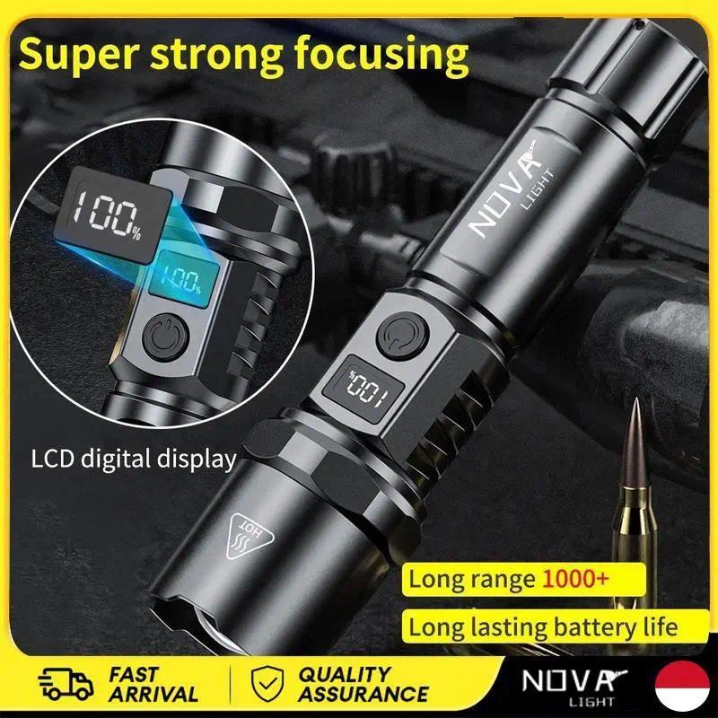 COD-Senter Led Super Terang Super Bright Flashlight Outdoor Light Zoom With Battery Display USB Rech