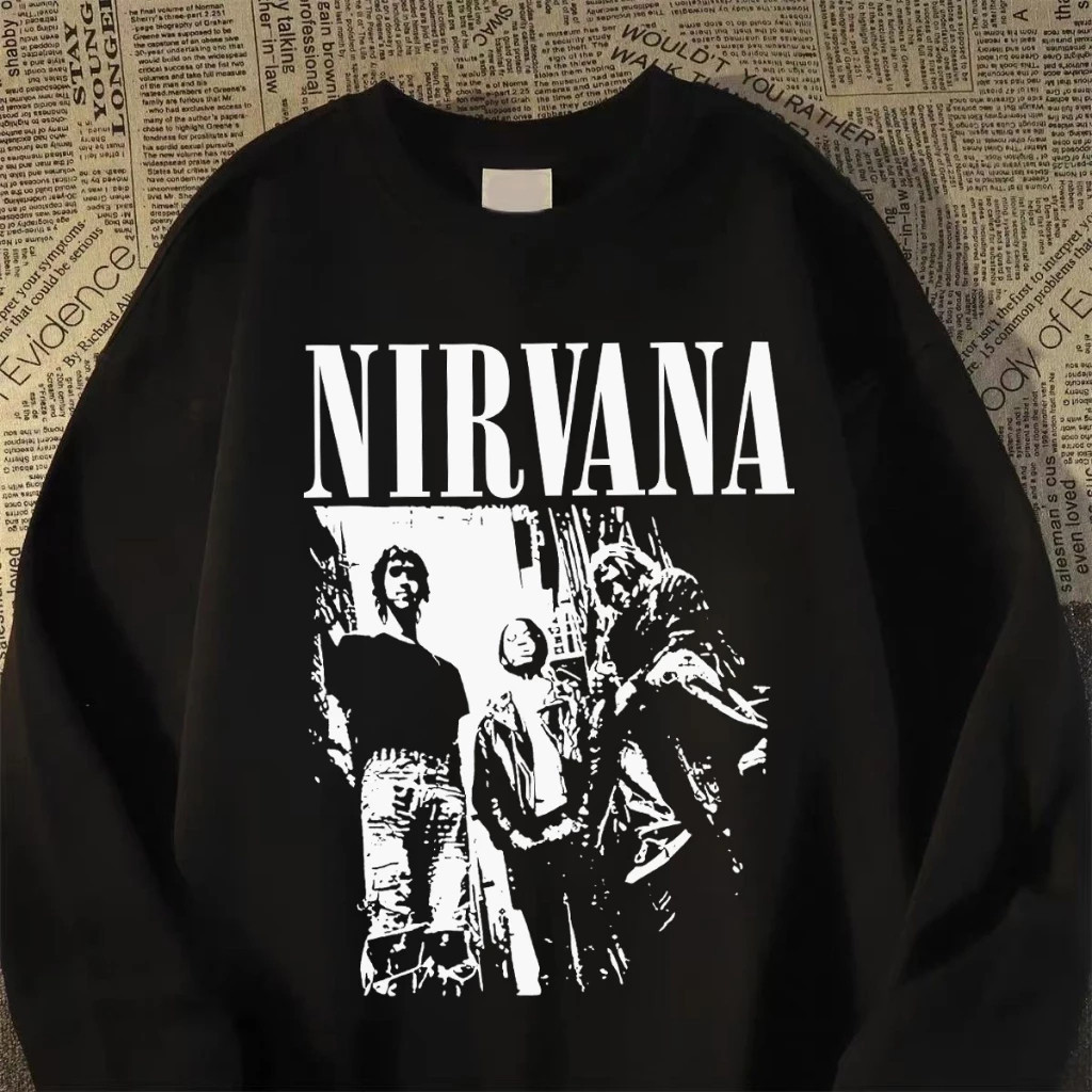 Korean Sweater Oversize Wanita Cotton Cetakan Band Rock Amerika NIRVANA Sweater Oversize Cewek Cowok