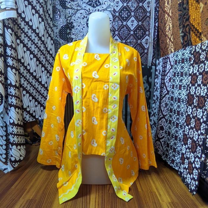 Baju kebaya jumputan kutu baru kartini baju adat jawa & angkin instan - Kuning, XXL