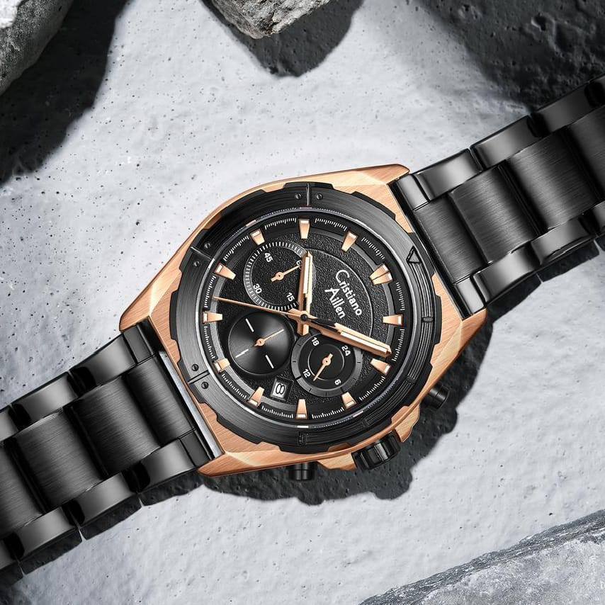 Cristiano Aillen Jam Tangan Pria Analog 8901 Rantai Stainless Steel Chronograph Kaca Sapphire