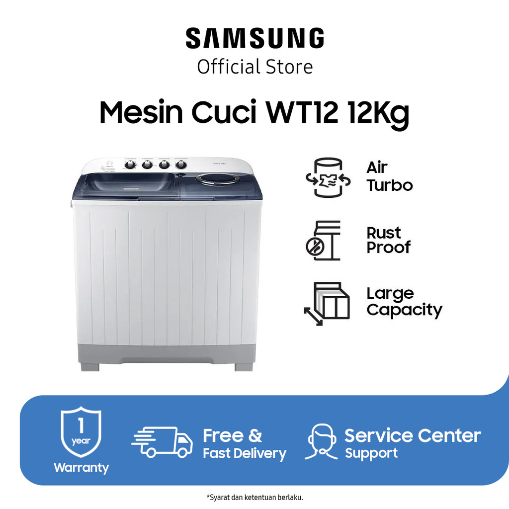 Samsung WT12J4200MB/SE Mesin Cuci 2 Tabung / Twin Tub (12 Kg) Light Grey