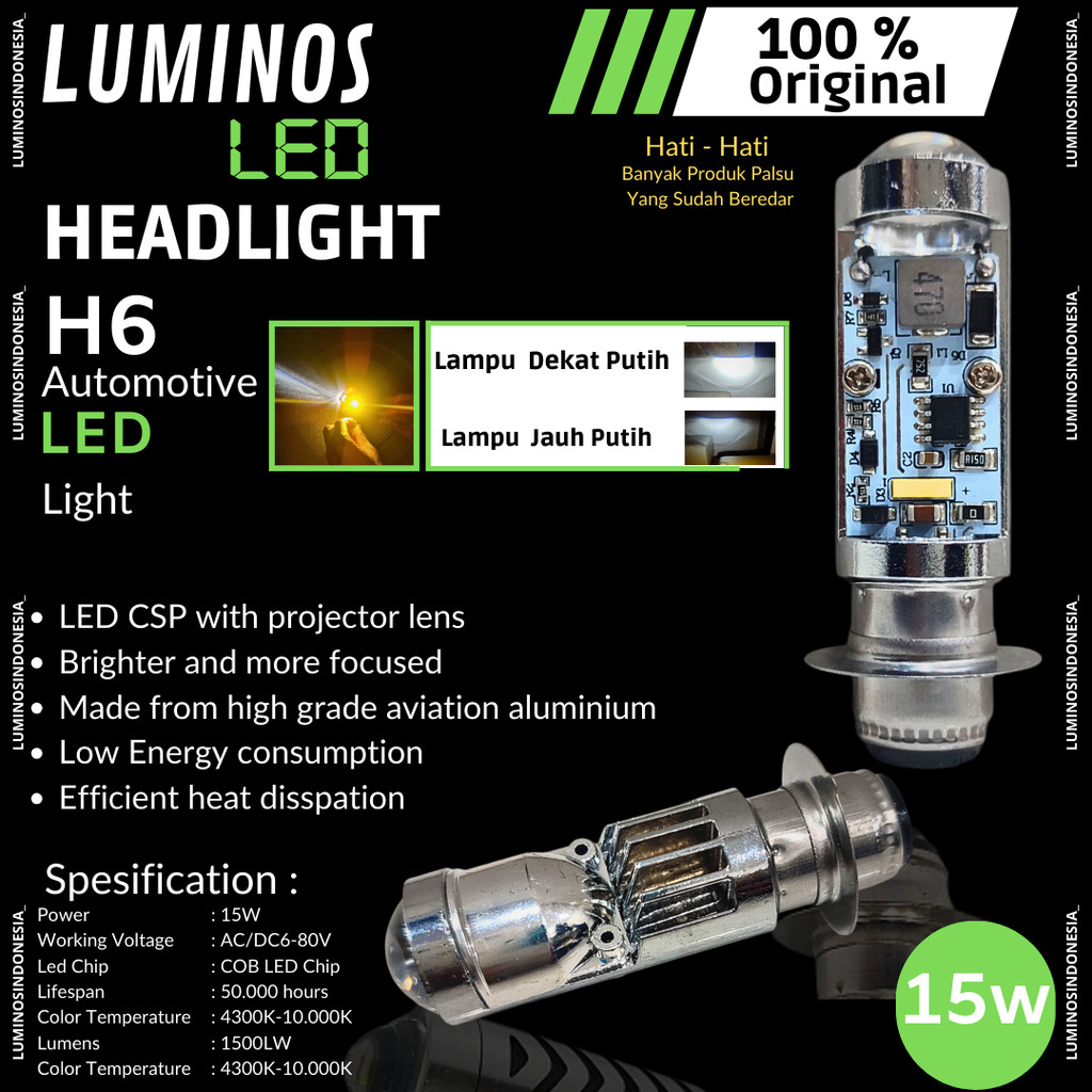 LAMPU UTAMA LUMINOS H6 DD202 TIPE LASER CAHAYA BILED 2 WARNA PUTIH KUNING LAMPU MOTOR BEBEK DAN MATI