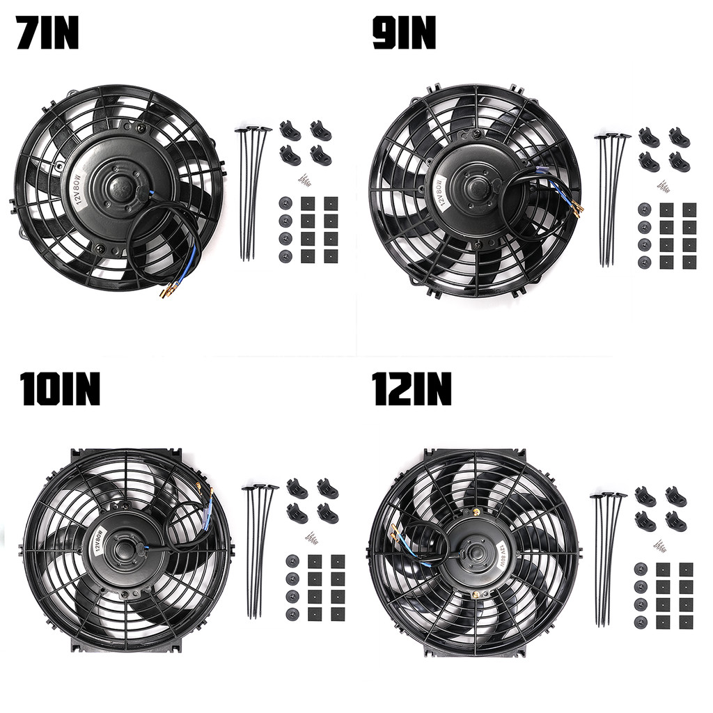 7 9 10 12 In 12V 80W 2100RPM Car Air Contioning Cooling Fan Blade Cool Mounting Kit Car Accessories
