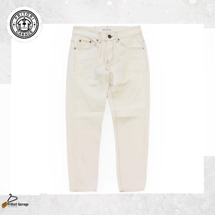 Raw Denim Ankle Jeans Tebal Edison Store Slim Fit Light Cream Brown Color Vintage 28