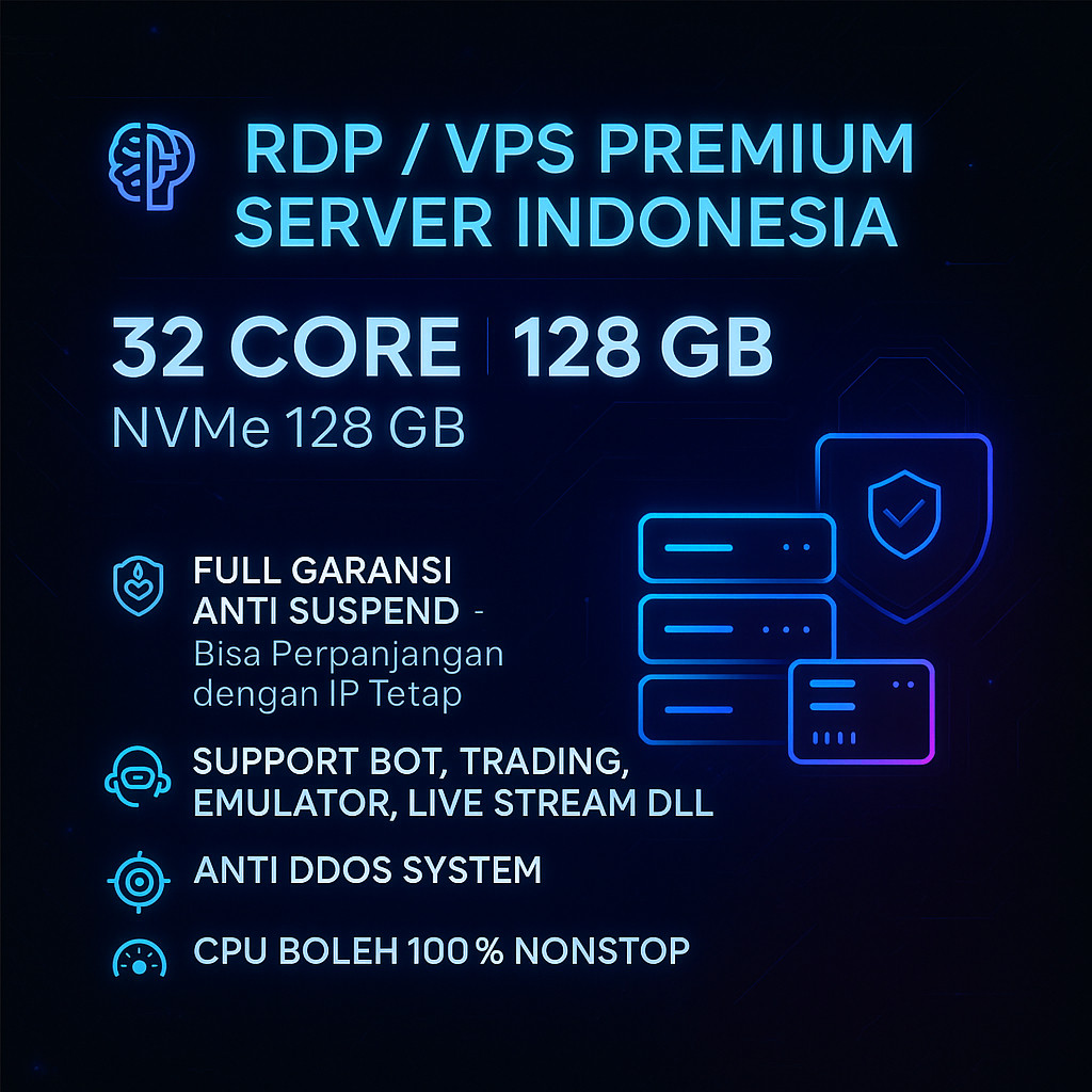 RDP / VPS RAM 128GB 32 CORE / 32 VCPU RAM 128 GB Bulanan Mingguan Harian Murah Windows / LINUX Full 