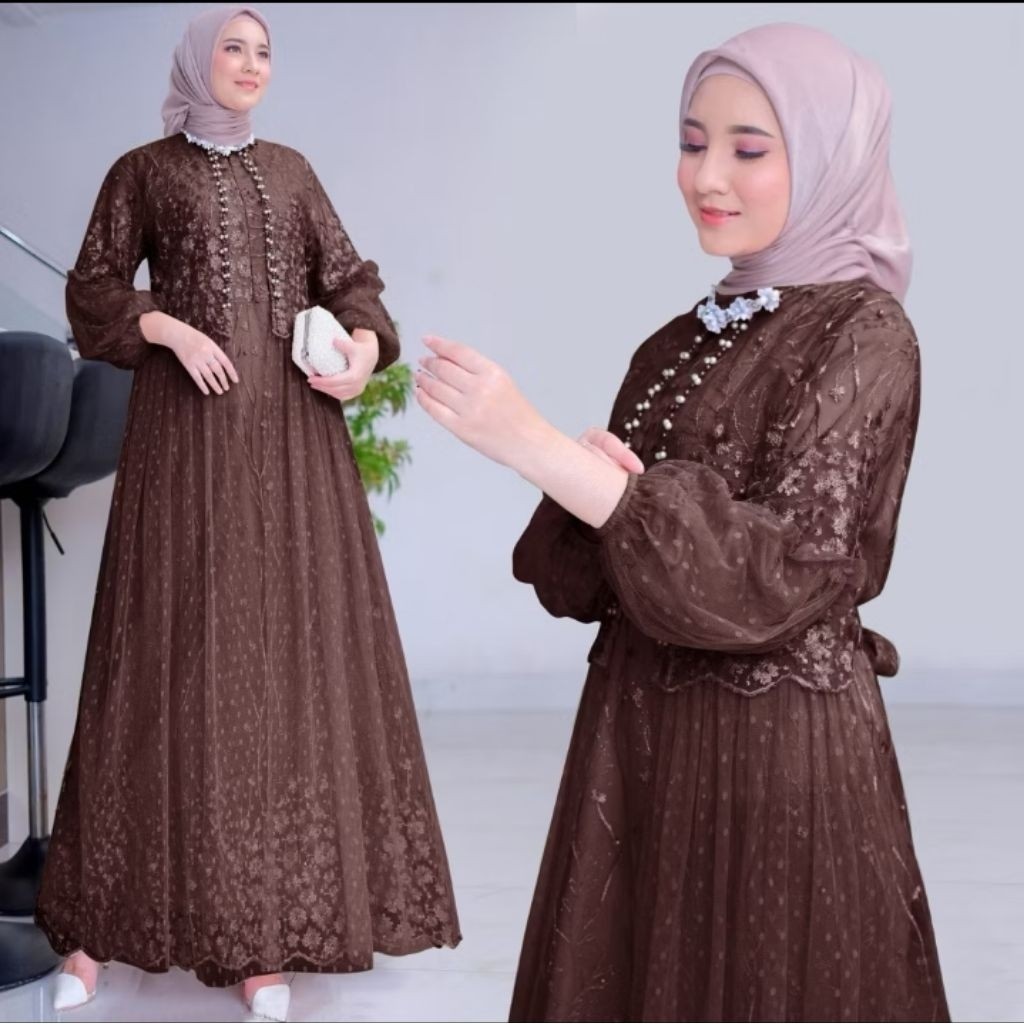 GANGSASHOP  Gamis model baru kondangan elegan brukat mewah jumbo simple Rafika Dewasa Kombinasi Musl