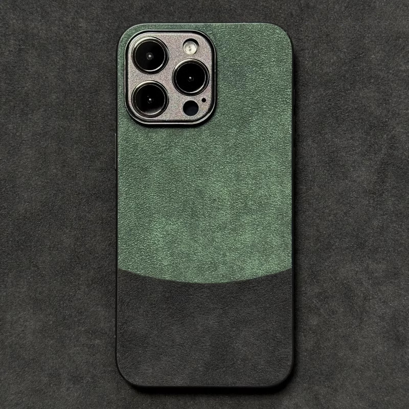 Arc Splicing Alcantara Phone Case untuk iPhone 16 Pro Max 15 Plus 14 13 12 11 Mewah Putar Bulu Kulit