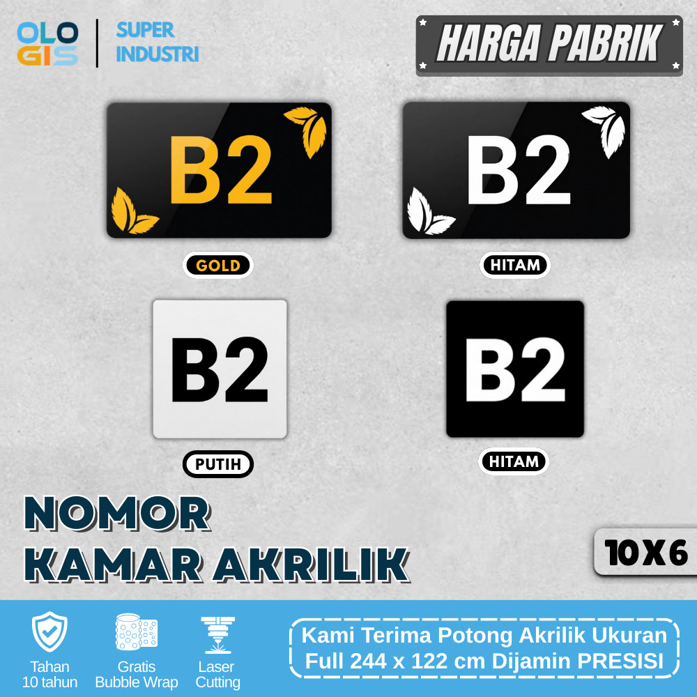 OLOGIS - Nomor Pintu Kamar Kost Akrilik Tempel Minimalis Custom Plat Angka Hotel Villa Nomor Meja