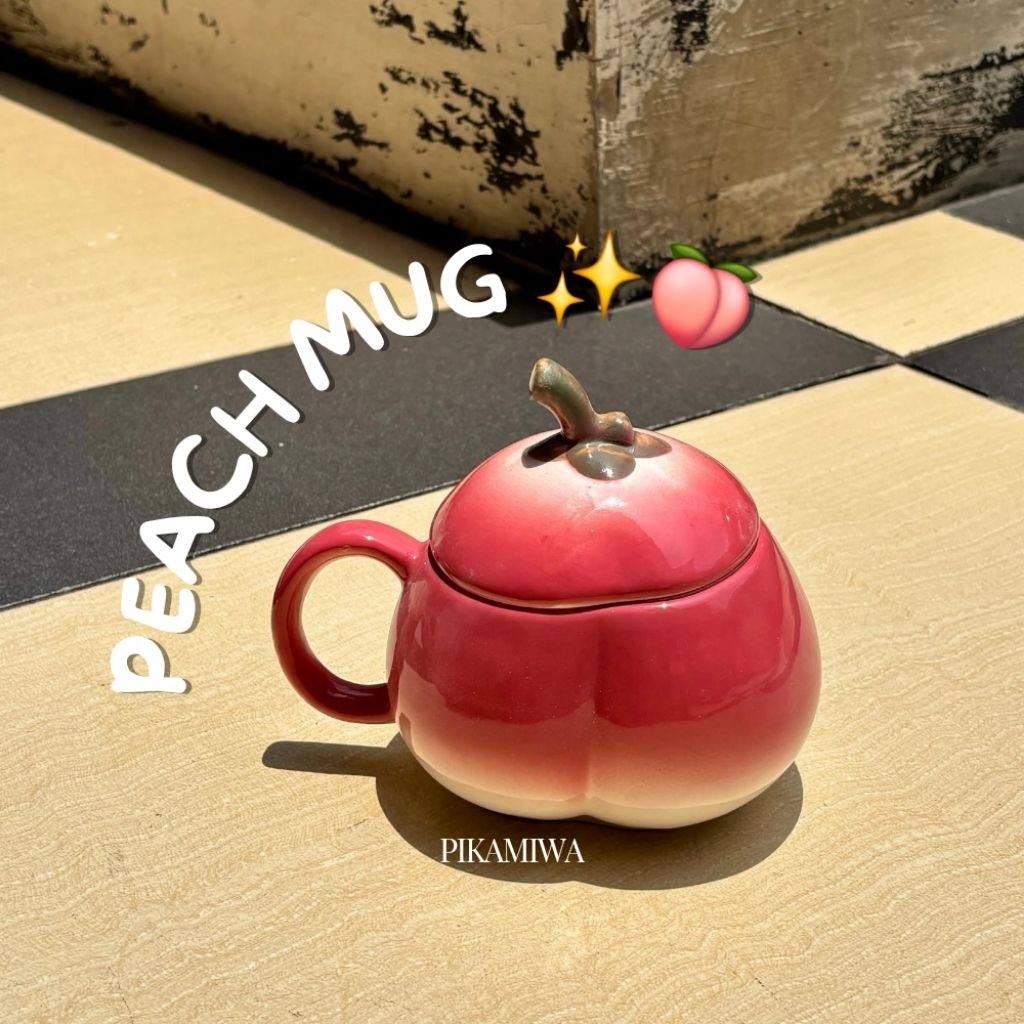 TerbaruMUG TUTUP PEACH LUCKY PINK WHITELINE mug lucu mug cantik mug motif buah hadiah lucu murah gel