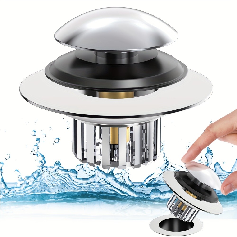 Copper tub drain plug with hair catcher, 2-in-1 pop-up tub plug, anti-clogging filter basket for 1.4