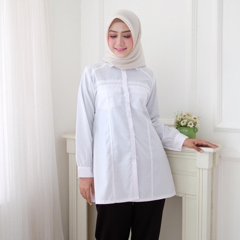 CACASTYLE Seenaoutfit - KM 002 Kemeja Baju putih polos PNS wanita kerja kantoran terlaris baju kanto