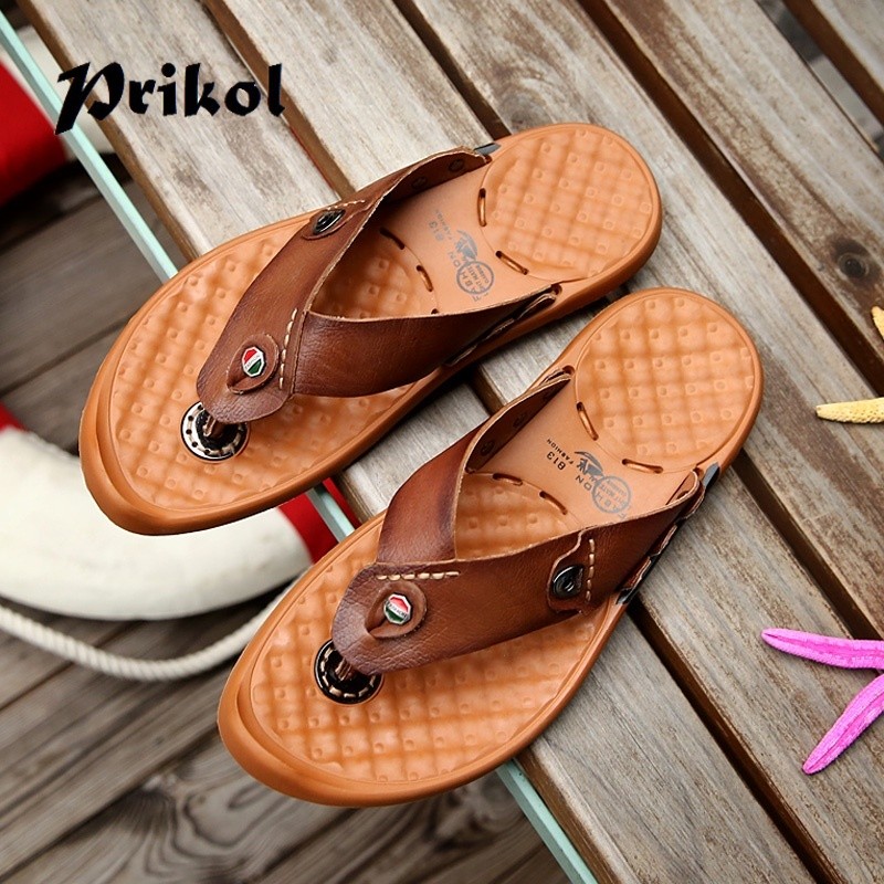 Prikol Sandal Pria Sandal Kulit Asli Sandal Jepit Sandal Rumah Sandal Santai Pria Sepatu Keren Outdo