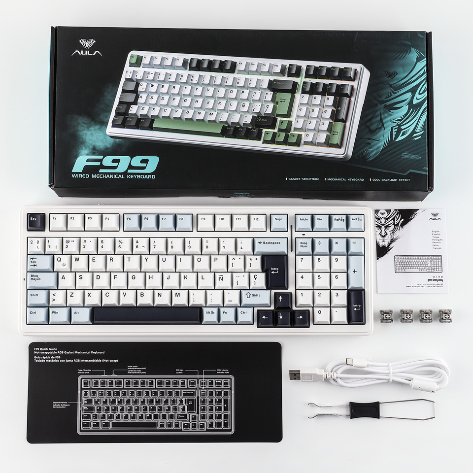 AULA F99 ISO-ES 96% QWERTY Layout Hot-Swap Spanish Gaming Keyboard with Cable RGB Backlighting Pre-l
