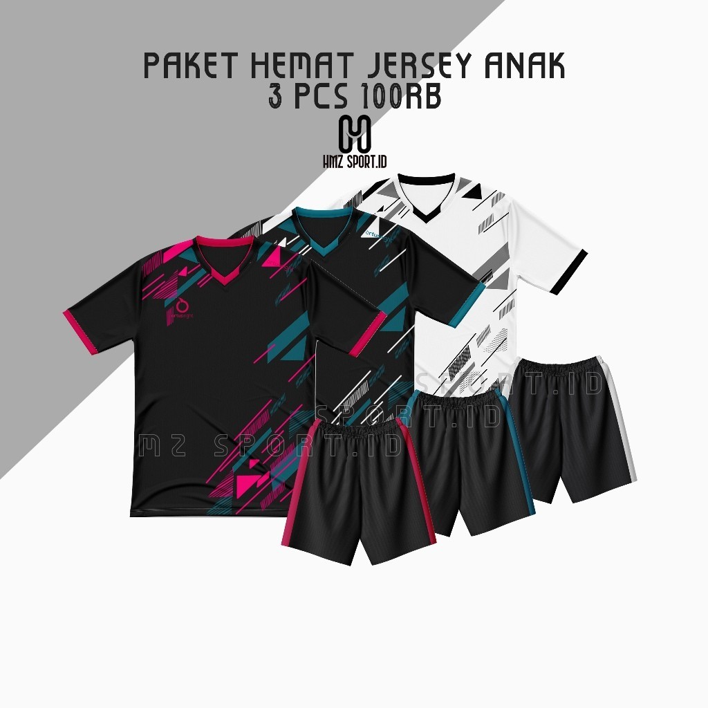 3 PCS 100 RB paket hemat setelan jersey anak terbaru sd smp promo bola futsal volly badminton