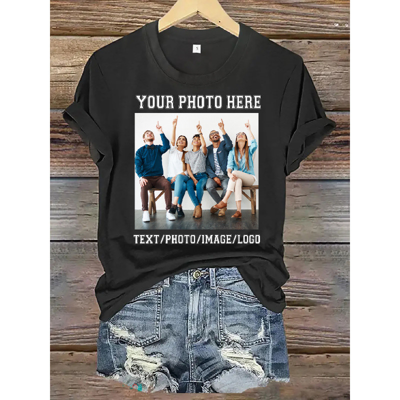 Kaos Custom Foto Keluarga - Cetak Foto & Tulisan "Your Photo Here" Sesuai Permintaan, Bahan Katun 10