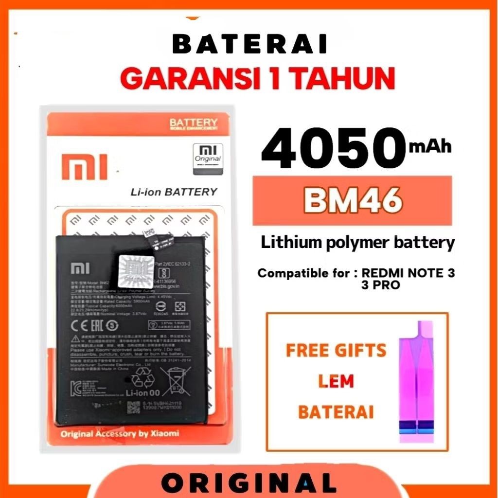 M.G BM-46 Batre Baterai hp Xiaomi Redmi Note 3/Note 3 Pro BM46 For Baterai Berkualitas original
