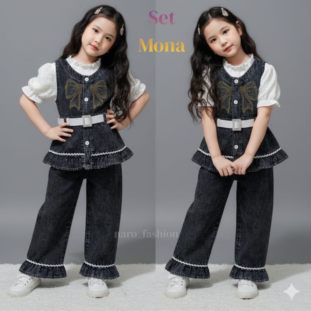 anaku..id Setelan Celana Jeans Anak Perempuan Atasan Brukat Cantik Terbaru
