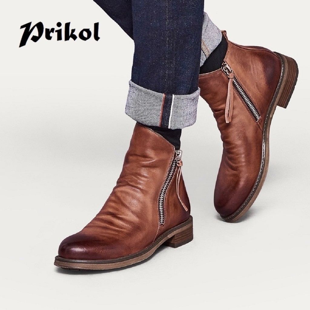 Prikol Best Seller Sepatu Boots Resleting Casual Tinggi Pria Formal Cowok Dewasa Pesta Kulit Lembut 