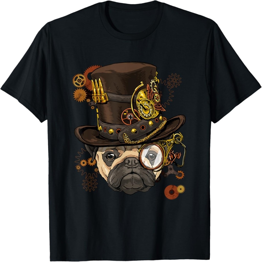 LAZY BIRD Kaos Wajah Anjing Pug Anak Anjing Peliharaan Gaya Steampunk Gothic untuk Pecinta Pug