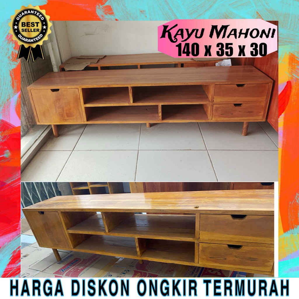 Furniture Sukabumi | [Ready Stock] Meja TV Minimalis Modern Kayu Mahoni 140cm