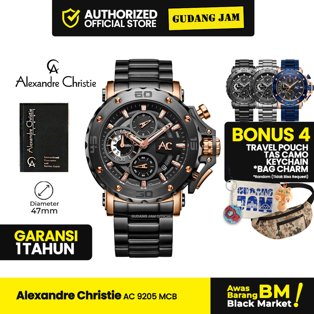 Jam Tangan Pria Alexandre Christie AC 9205 MCB Chronograph Stainless Steel Strap - Box Special