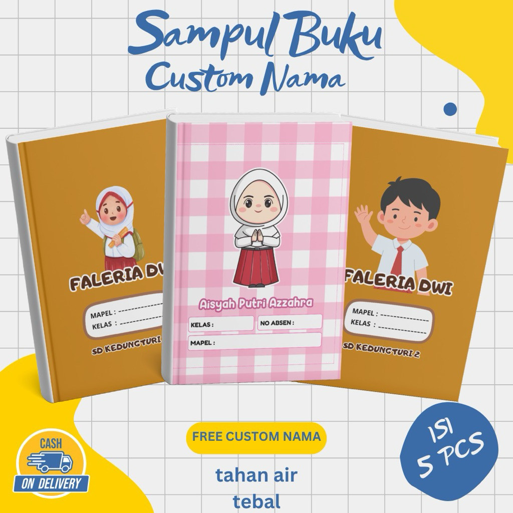 WORDGIFT ISI 5 PCS - Sampul Buku Coklat Anak SD Sampul Buku Coklat Sampul Custom Nama Sampul Cover C