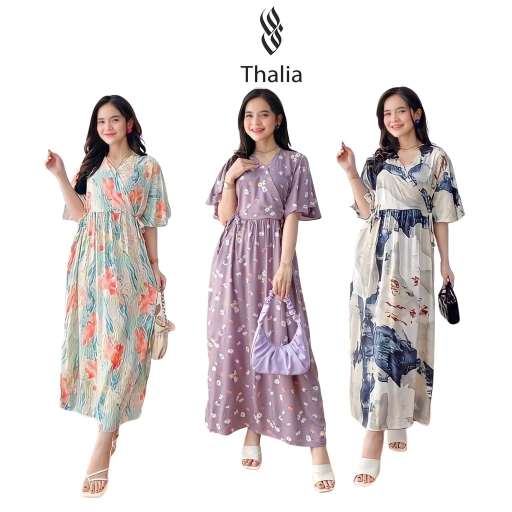 Thalia - Daster Kimono Rayon Jumbo Tali Satu Wanita Busui Premium Lengan Pendek Panjang Kekinian