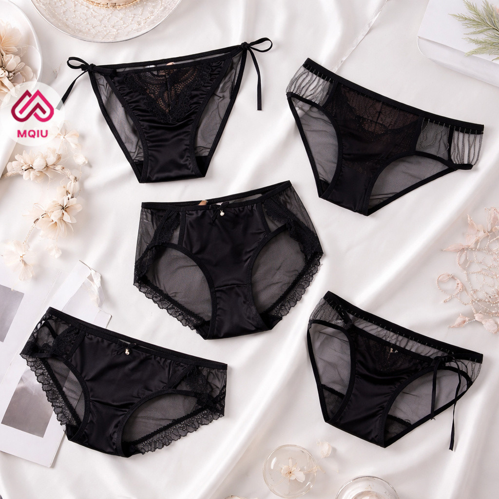 MQIU - Celana Dalam Wanita Sexy Lace Satin Luxury - Bahan Premium Breathable Silk
