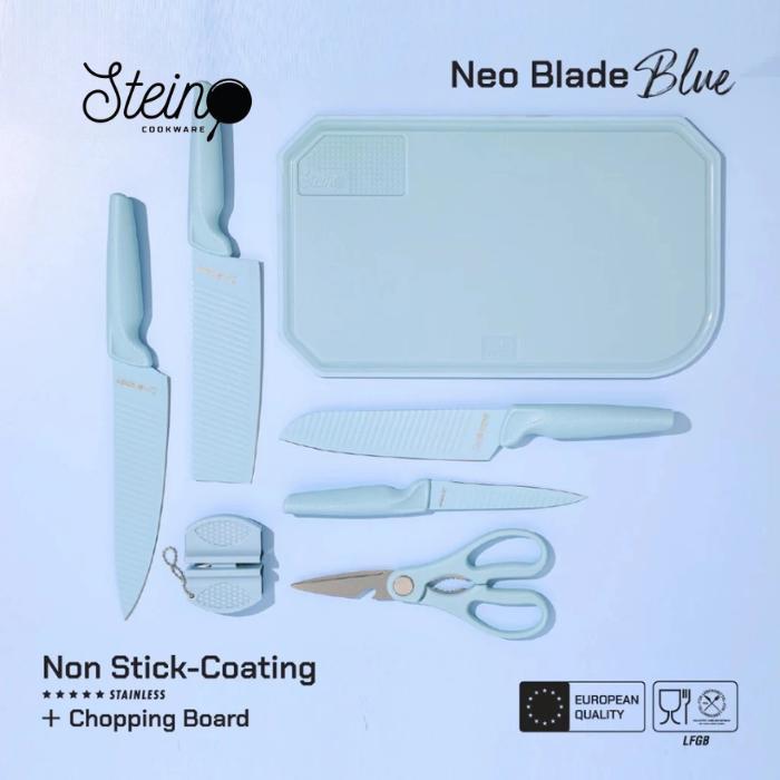 STEIN Pisau SET Neo Blade Biru + Talenan 7 in 1 | Steincookware Knives Paket Piso Cookware Neoblade 