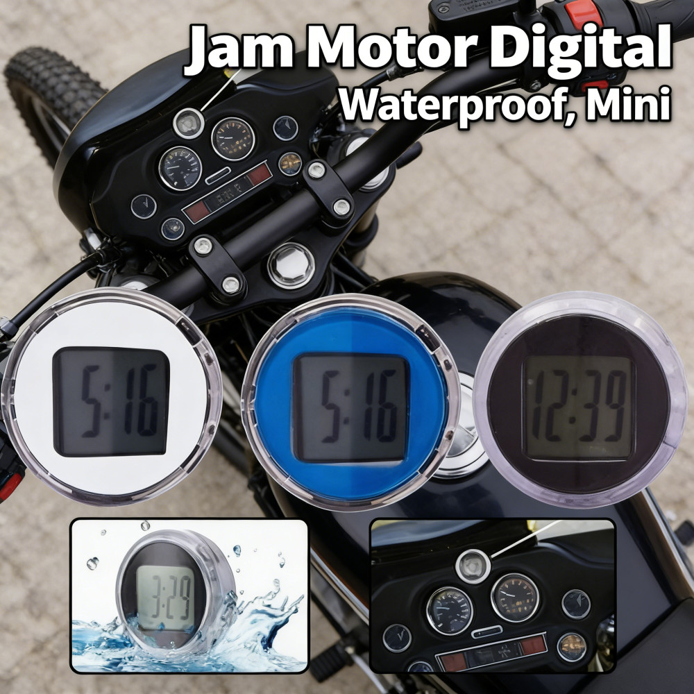 Tempel Sepeda Mini Stick-On Clock Digital Tempel Air Motor Waterproof Jam