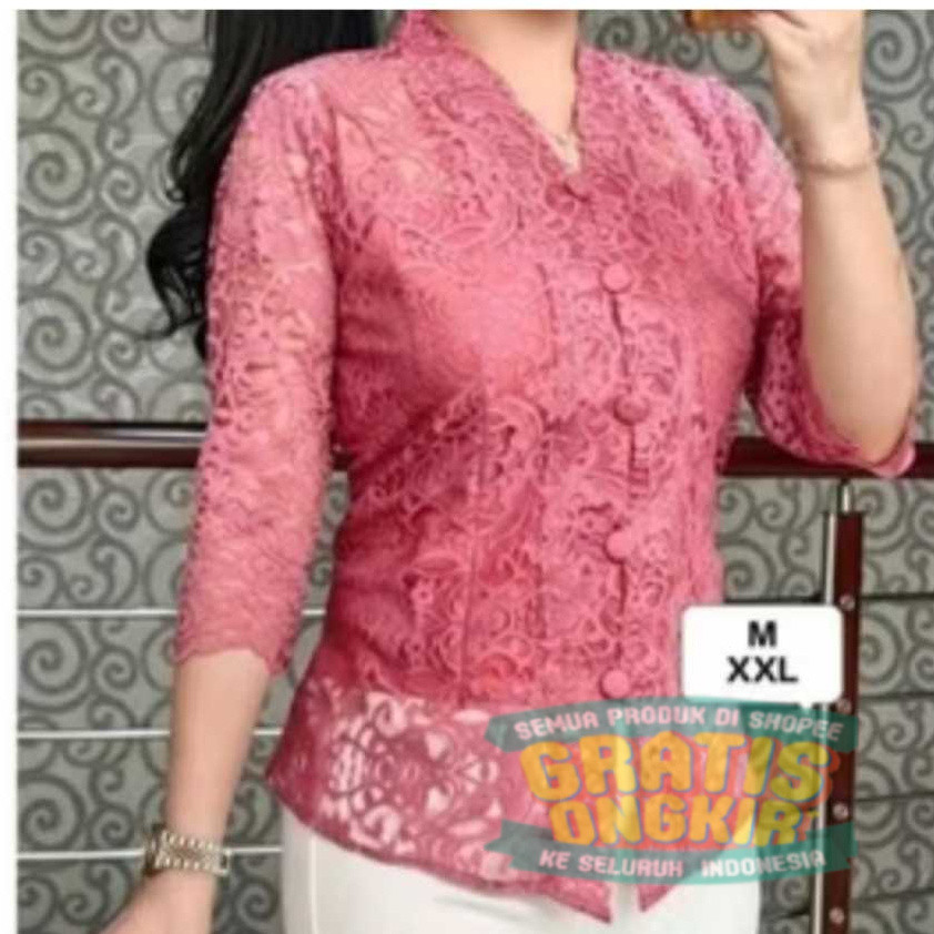 SHOOPY Blouse Kartini Brokat/Atasan Kebaya Brokat/ pakaian wanita lainnya merah putih hijau kuning