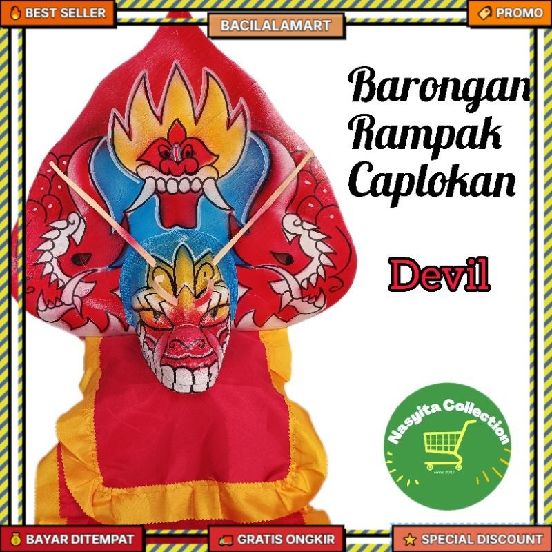 Barongan rampak caplokan mainan anak bahan spons ukuran Besar + kain panjang motif devil BR