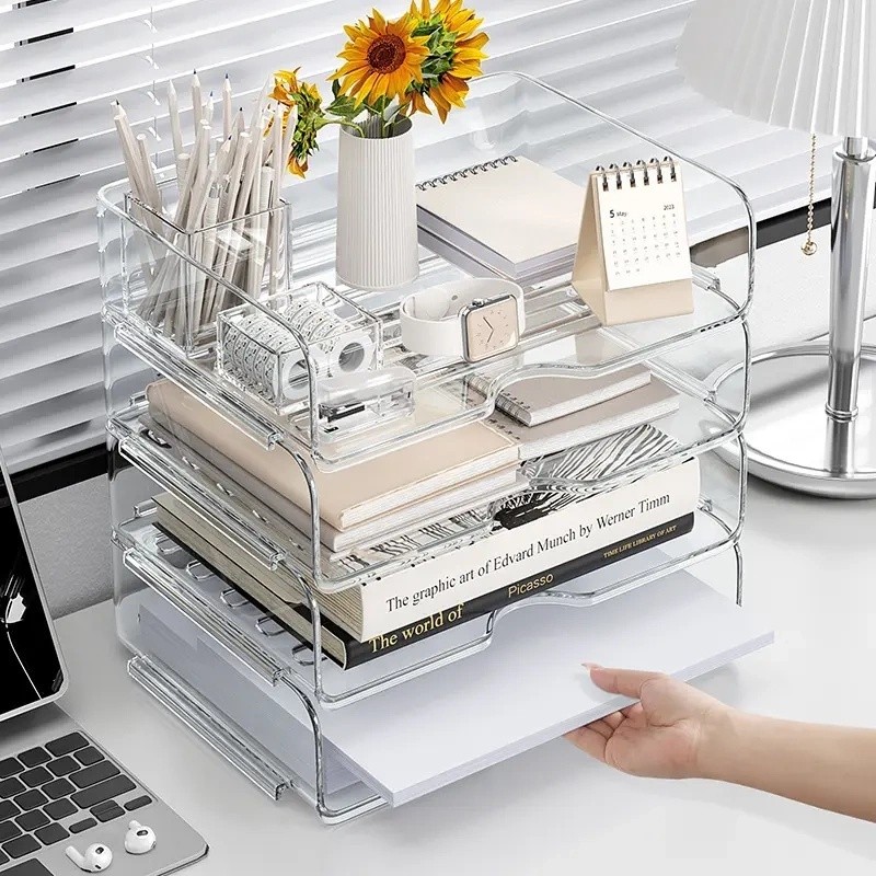 MEITAITAI Rak Dokumen Transparan File box dokumen Rak buku Desk organizer box File organizer  nampan