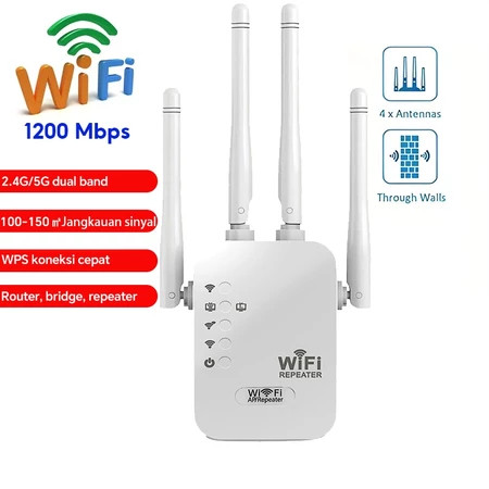 WIFI REPEATER EXTENDER 4 ANTENA 4 GAIN ANTENA 1200MBPS 1200 MBPS PENGUAT SIGNAL WIFI