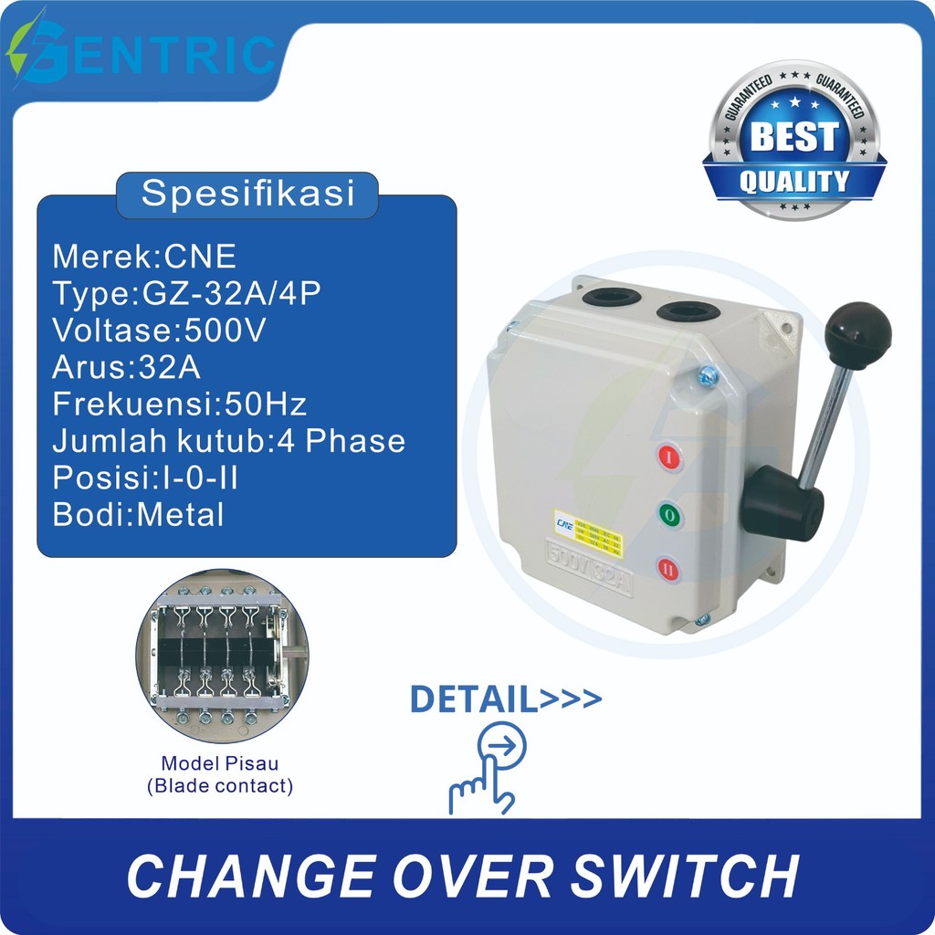 COS MODEL PISAU CHANGE OVER SWITCH MANUAL SAKELAR GZ-32A 4P I-0-II (ON-OFF-ON). BEST QUALITY