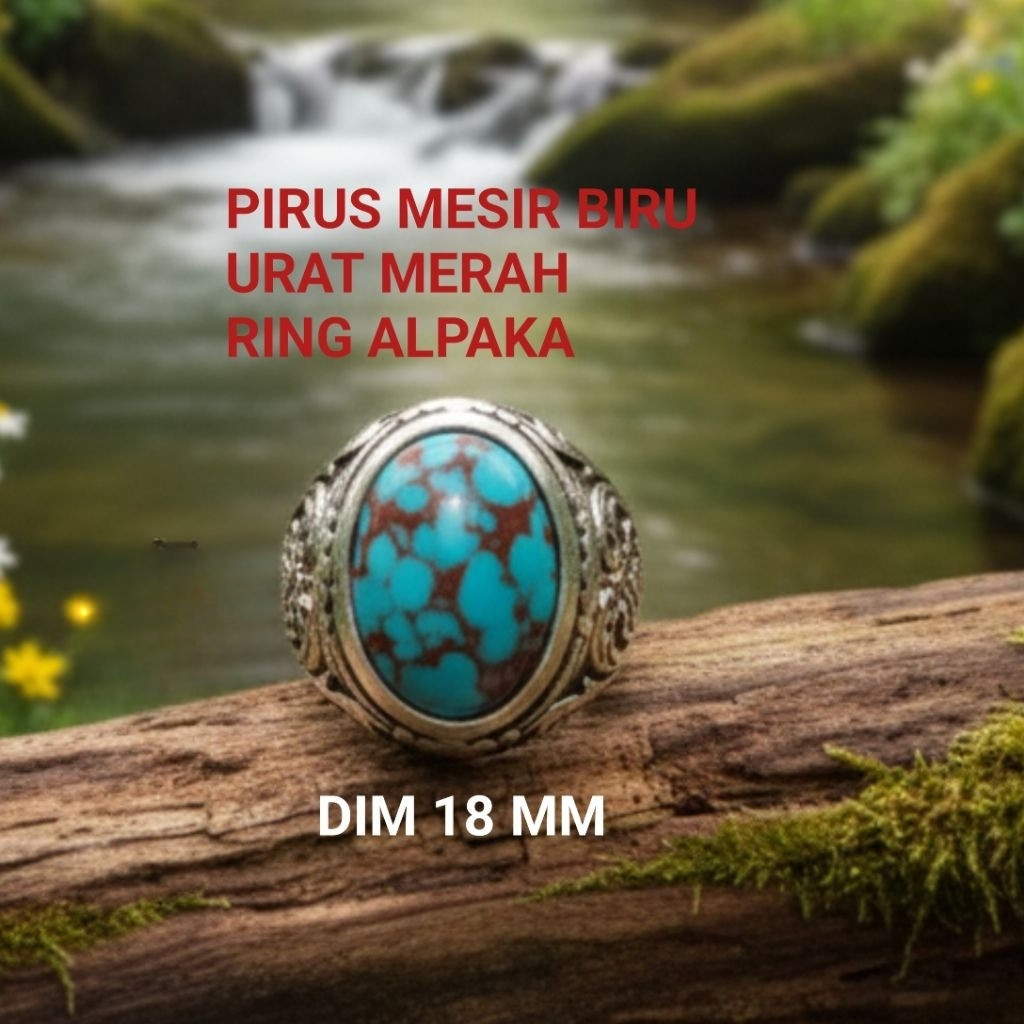 Pirus Mesir biru urat merah ring alpaka