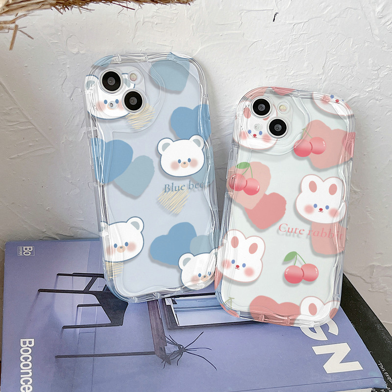 Transparan Gelombang Casing Motif Segar Kasih Untuk iPhone 15 14 13 12 11 Pro X XR Xs Max 6 6s 7 8 P