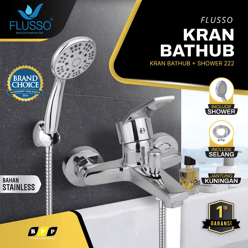 Flusso Kran Bathtub Flusso Set Shower + Selang Mixer Air Panas Dingin | 09