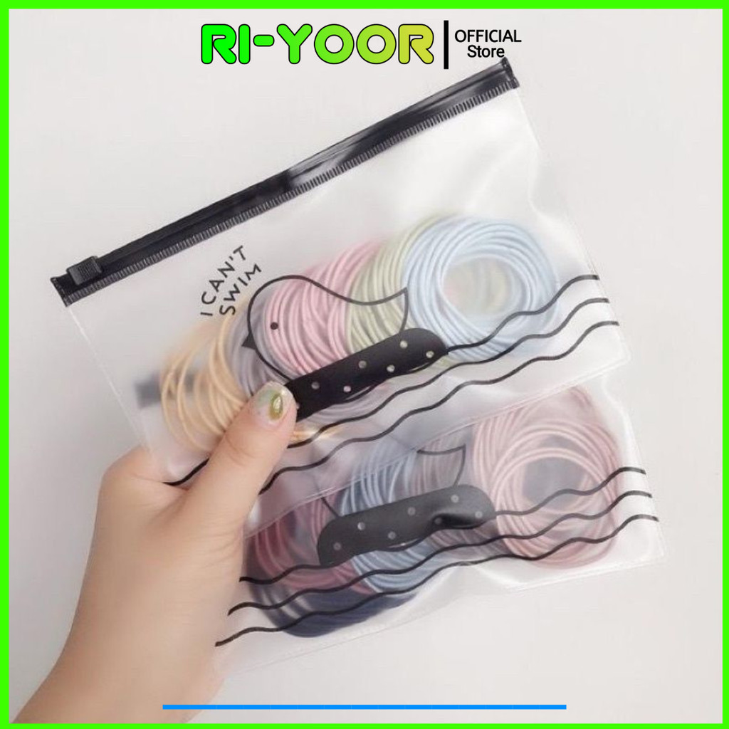 ikat rambut korea isi 100 plus zipper bag ikat rambut murah isi 100 ikat rambut warna warni HA04 - i